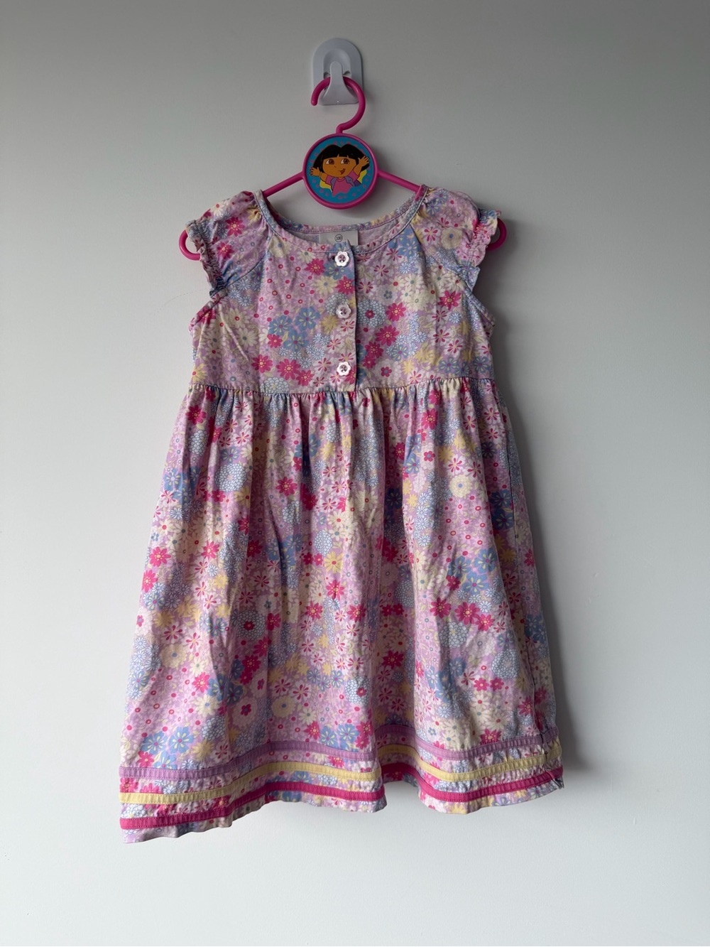 Hanna Andersson Pink Multi Floral Button-Front Dress Girls Size 4